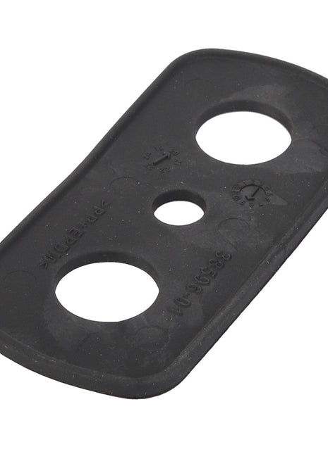 The AGCO | Grip - Acw640034A by AGCO is a rectangular black rubber gasket featuring three circular holes of varying sizes.