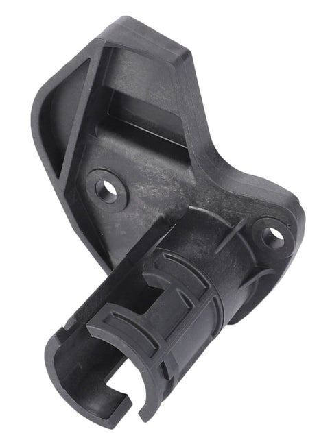 The AGCO RIGHT HAND SLEEVE - AL60008047, a black plastic automotive part with two mounting holes and a cylindrical extension, is currently available. Unfortunately, there is no detailed product description information for this item at the moment.