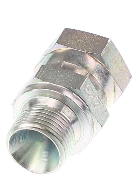 A shiny surface, metallic AGCO hex nut and threaded pipe connector, specifically named ORIFICE - AL5028260. It features a hexagonal top section and a cylindrical threaded bottom; however, there is no current information about its specific usage or compatibility.