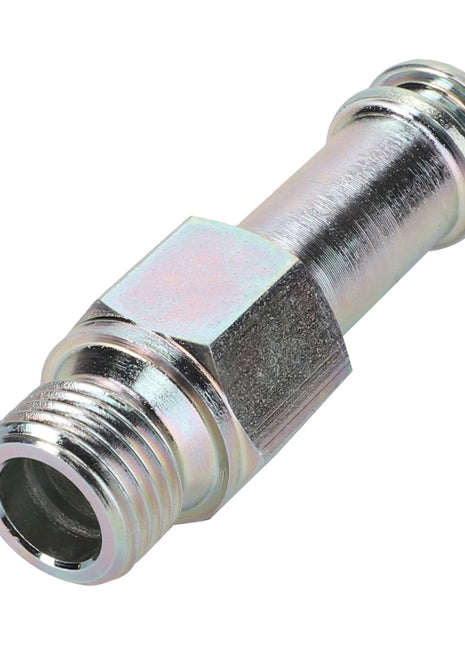 The AGCO Screw Neck (F411201090050) is a metallic cylindrical hose connector featuring threaded ends and a hexagonal center section for easy tightening. No current product description available.