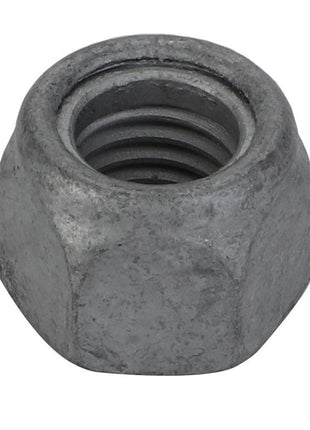A close-up of the AGCO Hex Top Lock Nut - Acx2313480, showcasing its internal threading. No current product description information is available.
