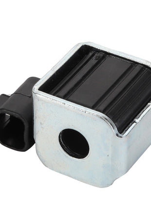 A small, metallic rectangular component featuring a black rubber insert and an attached black connector. This is the AGCO WARNING DECAL - ACP0534910 from AGCO.