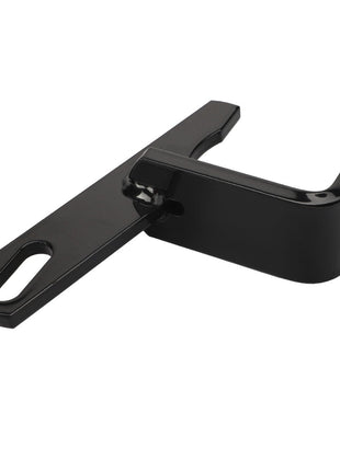 The AGCO | INDICATOR - AL142894 bracket, offered by AGCO, boasts a sleek black metal design with a rectangular base and a curved hook, combining both style and functionality. Current product description information is not available for further details.