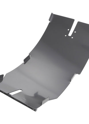 The AGCO | Concave Blank - Acx2892860 is a sleek, dark gray metal skid plate with a curved design, featuring multiple bends, precise cutouts, and strategically placed mounting holes.