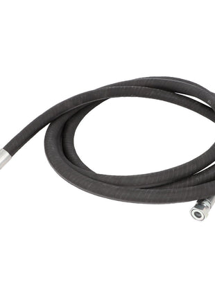 The AGCO | Hose - Acw2399230 is a coiled black rubber hose featuring metal connectors at both ends, but no additional details about its specific features are provided.