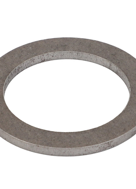 A thin, circular metal washer with a large central hole, viewed from an angle. This is the AGCO Washer - Acp0672560.