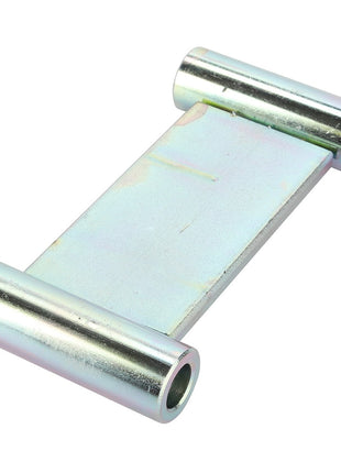 Introducing the AGCO Spacer - Fel140031, a robust metallic hinge pivot bracket featuring two cylindrical rods on each side connected by a sturdy flat rectangular piece. This durable component is crafted under the reputable AGCO brand to ensure reliable performance.