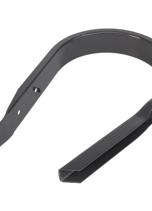 The AGCO | Tine Wrapper - Acx2979210 is a black metal U-shaped bracket with two flat ends, each featuring a small hole for mounting. No current product description information available.