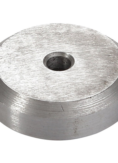 Product: AGCO | SPACER - D28380297
Description: This round metal disk features a central hole and slightly beveled edges, brought to you by AGCO.