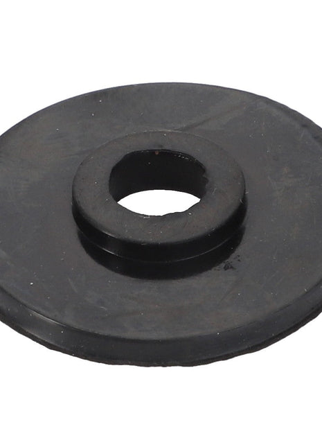 The AGCO Washer - Acw1093670, a black rubber flat washer featuring a central hole, is commonly employed to provide cushioning and sealing in mechanical assemblies, guaranteeing durability and reliability.