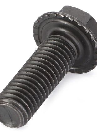 A close-up image of the AGCO Hexagon Flange Bolt - 3009221X1, featuring a black finish with a partially threaded shank, set against a white background. No current product description available.