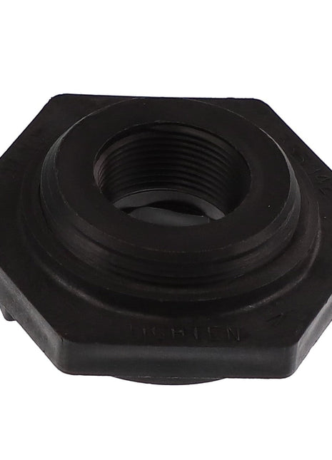 Close-up of an AGCO | FITTING - BD5783, a black hexagonal locking nut with internal threading. Brand Name: AGCO.