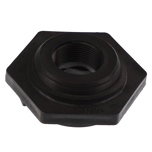 Close-up of an AGCO | FITTING - BD5783, a black hexagonal locking nut with internal threading. Brand Name: AGCO.