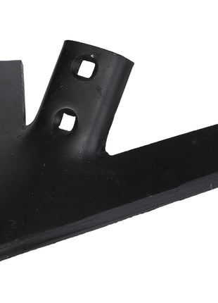 The AGCO Straight Wing Sweep - Sn19350 is a black metal agricultural plow blade attachment, featuring two square mounting holes.