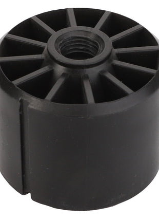 A black plastic spool with radiating spokes and a central threaded hole; no current product description information is available for the AGCO BEARING - AG709340 by AGCO.