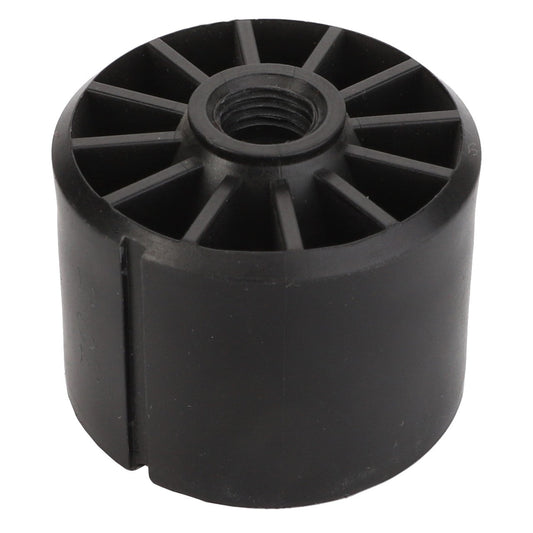 A black plastic spool with radiating spokes and a central threaded hole; no current product description information is available for the AGCO BEARING - AG709340 by AGCO.