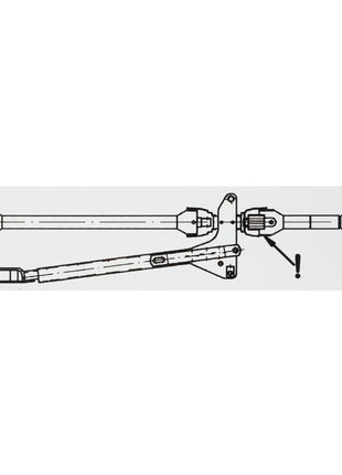 Diagram illustrating the assembly of mechanical parts, showing two elongated components connected at angles with additional segments and fasteners. This is associated with AGCO's Decal - Fel150728 product.