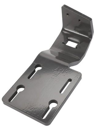 The AGCO Suspension Kit - AL9031892 by AGCO includes a metallic, L-shaped mounting bracket with multiple slots and holes for screws or bolts, providing versatile attachment options and ensuring secure installation.