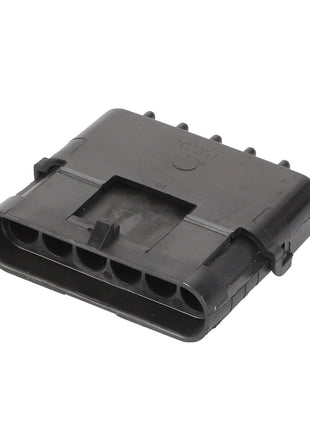 The AGCO Connector - AG515760 is a durable black rectangular plastic connector featuring six slots for pins, ideal for electrical or automotive applications.