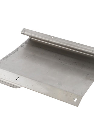 A rectangular piece of metal, known as the AGCO DEFLECTOR - D46150531, with a folded edge and several small holes on one end, laid flat on a white background. Currently, no product description information is available for this item.