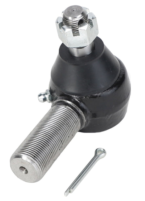 An AGCO BALL JOINT - 8045650, featuring male threads and a black coating, accompanied by a small metal pin. Currently, no other product description is available.