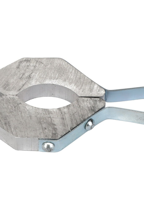 Introducing the AGCO | CYLINDER STOP - ACP0021380 from AGCO. This metal tension clamp features a hexagonal opening and a looped handle, perfect for securing objects or materials. For any questions, feel free to contact our support team.