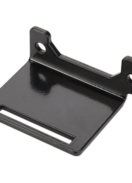 Currently, no detailed product description is available for the AGCO Bracket, Left Hand - Acw3530350, a black rectangular metal bracket with two mounting holes on the top flanges and a rectangular slot near the bottom.