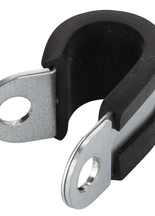 The AGCO | Clamp - Acw1135530, a rubber-lined metal cable clamp featuring two mounting holes, currently does not have an available product description.