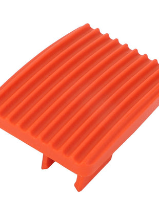The AGCO | Foot Rest - Acp0671950, an orange plastic pedal with a ribbed texture designed for non-slip use, currently has no detailed product description available.