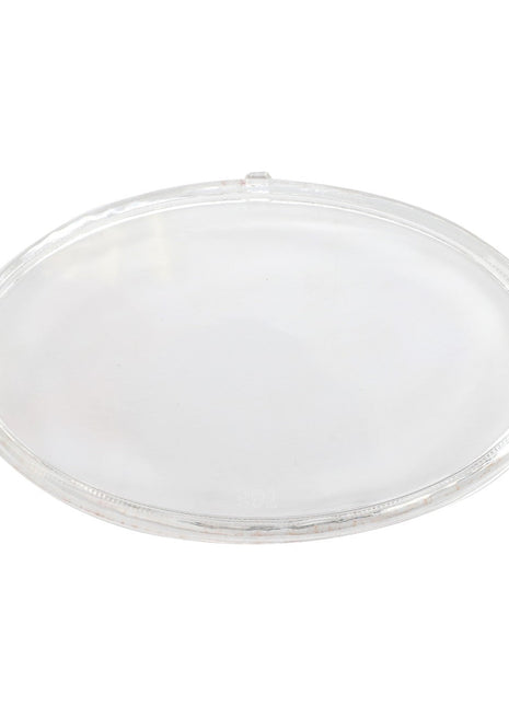 An empty, clear glass or plastic round petri dish with an AGCO | Lamp Lens, Work Light - Acp0246970 lid on a white background.