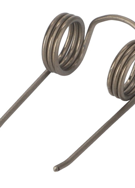 The AGCO | Leg Spring - F258872051040 by AGCO is a metal torsion spring with two coils and extended arms, making it ideal for applications requiring precise tension.