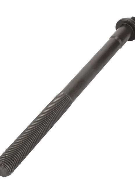 Close-up of the AGCO | Hexagon Flange Bolt - H321Pf151008A, featuring a long metallic design with a threaded end and a hex head, specifically crafted for fastening purposes.