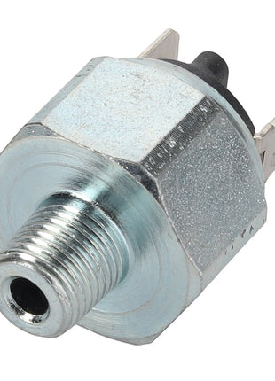 AGCO Brake Switch - La321931450: This metallic hexagonal pressure switch features a threaded end and two electrical connectors. Currently, no additional product description information is available.