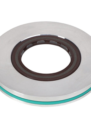 The AGCO | SHAFT SEAL - AG333570 is a metal thrust bearing with a circular shape and an inner ring, featuring a turquoise sealing element. No current product description information is available for further details.