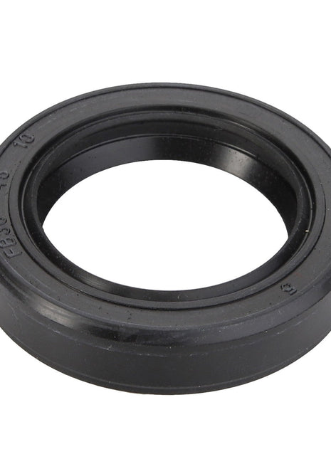 The AGCO | Oil Seal - ACY9601060, a genuine product from AGCO, is expertly crafted from durable black rubber. Its circular shape and inward-facing lip ensure both reliability and performance, while the text engraved on the outer edge adds a touch of detail.
