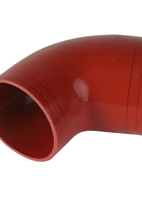 The AGCO Rubber Elbow - Acw4646310 is a red, 90-degree silicone elbow pipe with a smooth finish, designed for fluid or air flow applications.