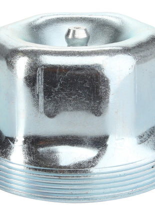 The AGCO | CAP - D46723900 is a metallic, hexagonal cap featuring a threaded base and central protruding tip, designed for machinery or hardware use.