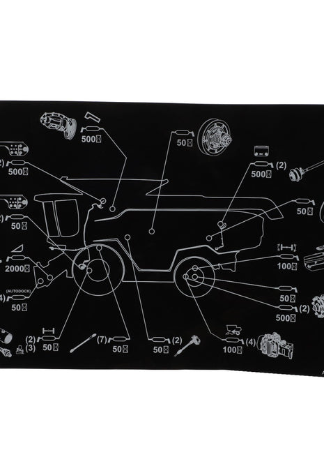 Diagram of a technical illustration showing various labeled parts of the AGCO machine or vehicle, specifically featuring the decal "Grease - Acw7088470" against a black background, with no further detailed information provided.
