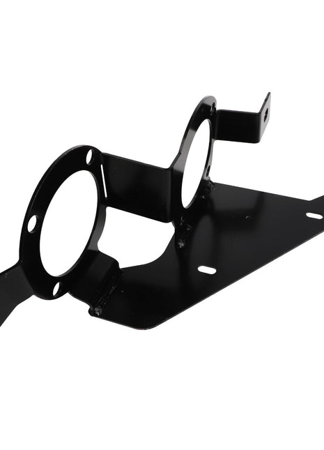 Introducing the AGCO Valance - Acw8771350, a black metal bracket featuring circular openings and mounting holes, designed for securing or holding components. Please note that no current product description information is available.