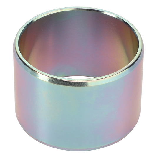 The AGCO | BUSH - F743300020600, a cylindrical metal pipe coupling with an iridescent finish, currently has no detailed product description available.