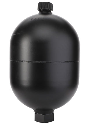 The AGCO Diaphragm Accumulator (Acw0484370) is a 2.8-liter, black, cylindrical pressure tank featuring a cap on top and a threaded connector at the bottom, making it ideal for energy storage in various systems.