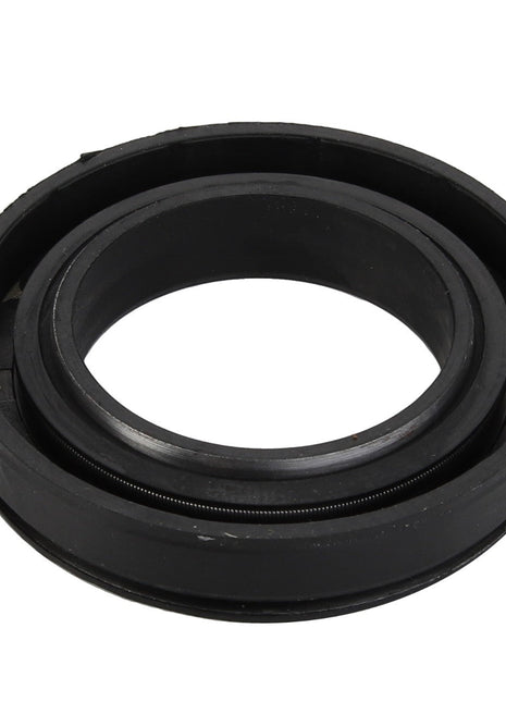 The AGCO | Oil Seal - ACY1285000 is a round, black rubber sealing ring with a metal spring inside that ensures reliability and performance, typically used for machinery or automotive applications. Genuine oil seals from AGCO like this provide dependable solutions for any industrial need.