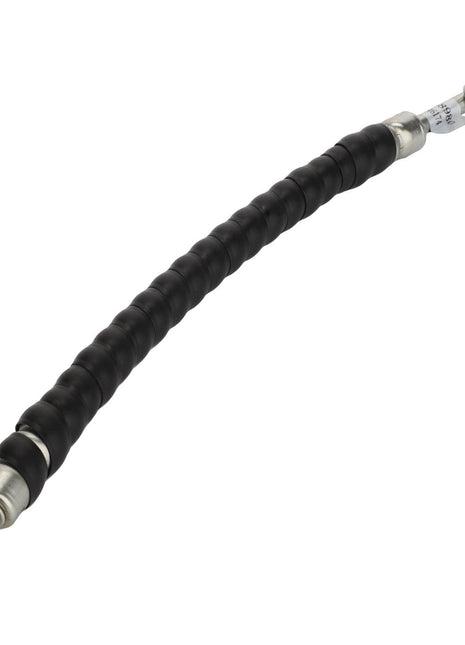 The AGCO Hose - Acw3348980 is a flexible black hose with metal fittings on both ends, designed for use in various mechanical or hydraulic systems. Note: No current product description is available for this item.