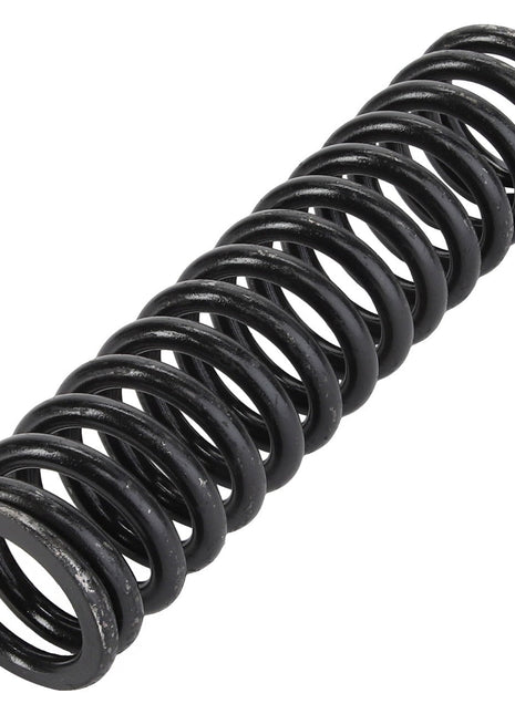 A black, coiled metal spring, specifically the AGCO Spring - Acp0004680 by AGCO, is positioned horizontally against a white background.