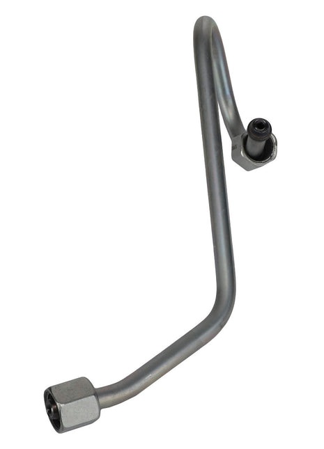 Introducing the AGCO Injection Pipe - Acw3150980, a robust metal automotive fuel line from AGCO featuring two threaded ends, with one straight and the other skillfully bent into a loop for optimal fit and performance.