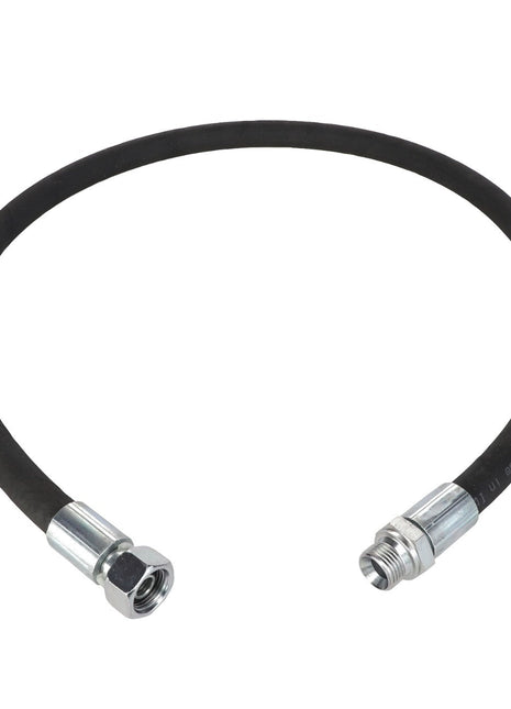A black rubber AGCO hose (model AL1103272) with metal connectors on both ends, curved into a partial circle, against a white background.