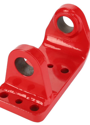 A red metal AGCO hinge half, model FEL15289401, featuring multiple mounting holes and two larger end holes likely intended for securing or pivoting. No current product description available.