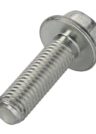 No current product description available for the close-up image of the AGCO Flange Head Capscrew - Acp0360550, a metallic hex flange bolt with a partial threaded shaft.