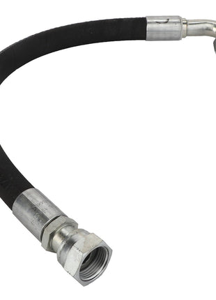 The AGCO Hydraulic Hose - Acw3484480 is a flexible hydraulic hose featuring metallic connectors on both ends, including one straight and one elbow-shaped fitting. Unfortunately, no current product description information is available.