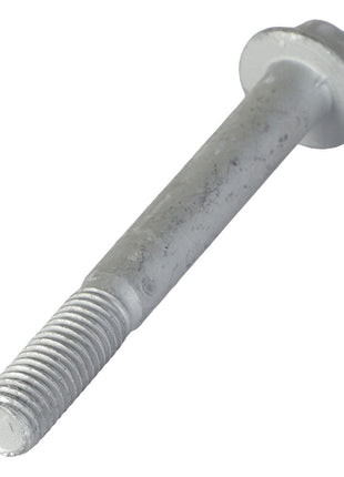 A close-up of the AGCO | Hex Flange Head Machine Screw - Acw1040870 highlights its intricately threaded end and distinct hexagonal head in exquisite detail.